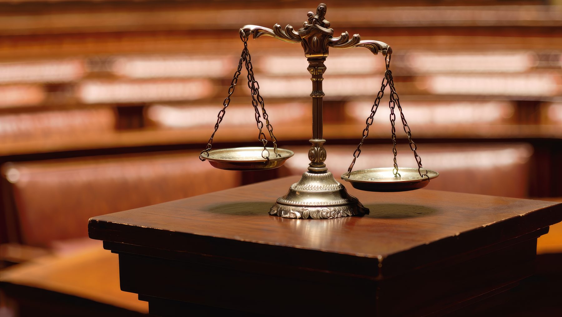 Waage der Justiz in einem Sitzungssaal